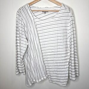 Habitat Clothes Shirt Top Womens L White Stripe Coastal Lagenlook Asymmetrical